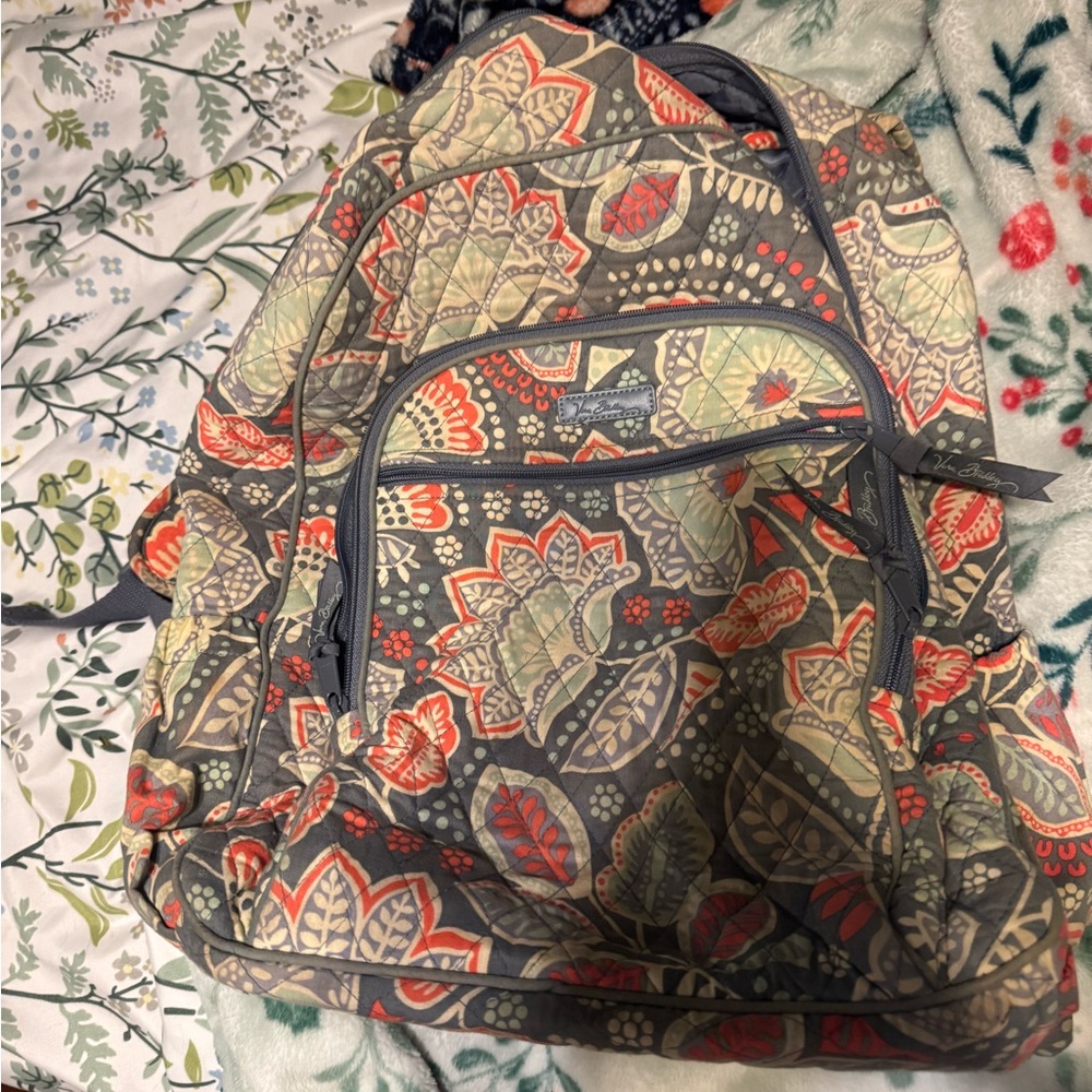 Vera Bradley Quilted Floral Paisley Backpack in Gray, Red, Green, Cream